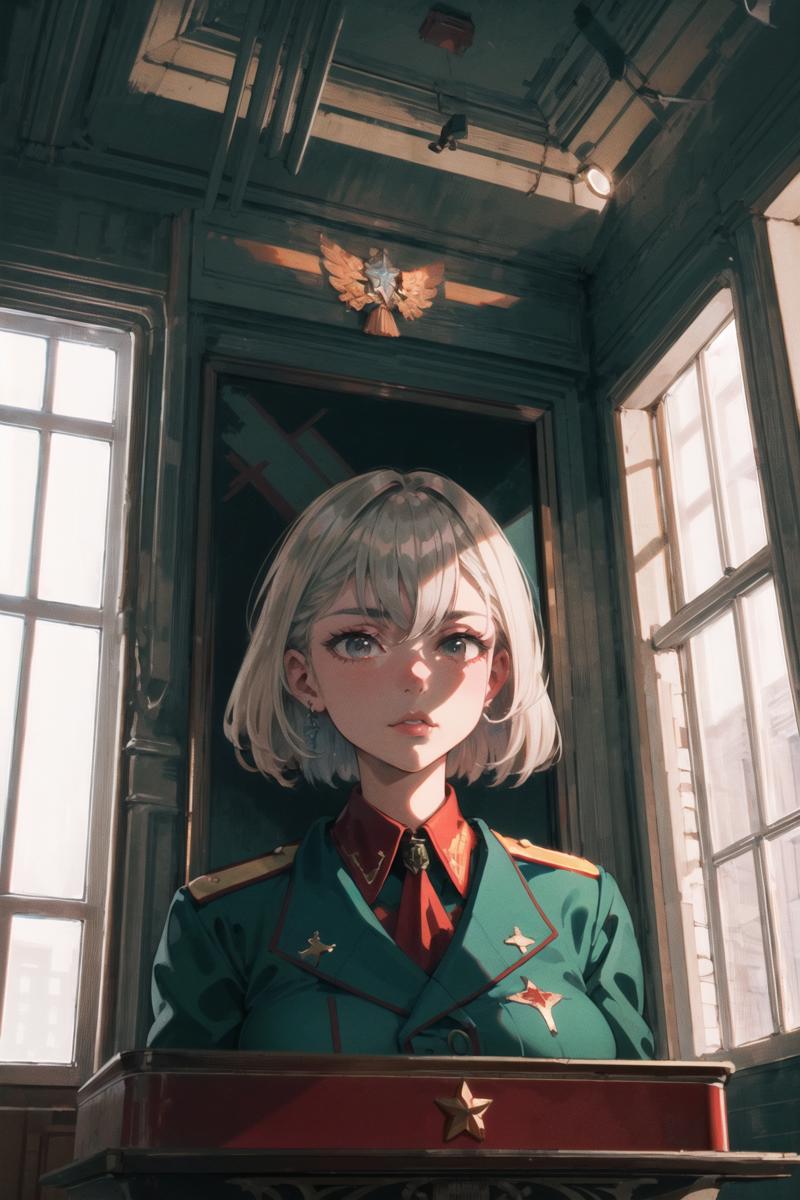 03008-4054854515-best quality, ultra-detailed, best shadow, cinematic light, hyper detail, mature female, green military uniform, (soviet atmosph.png